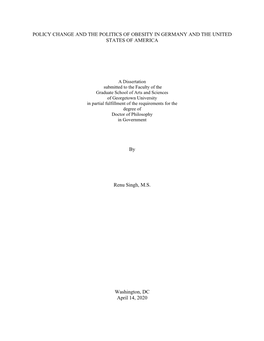 Policy Change and the Politics of Obesity in Germany and the United States of America