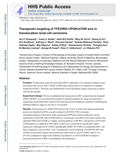 Therapeutic Targeting of TFE3/IRS-1/PI3K/Mtor Axis in Translocation Renal Cell Carcinoma