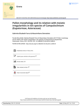 Pollen Morphology and Its Relation with Meiotic Irregularities in Ten Species of Campuloclinium (Eupatorieae, Asteraceae)