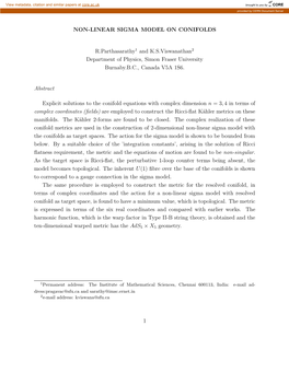 NON-LINEAR SIGMA MODEL on CONIFOLDS R.Parthasarathy And