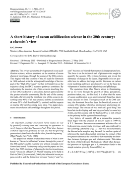 A Short History of Ocean Acidification Science in the 20Th Century: A