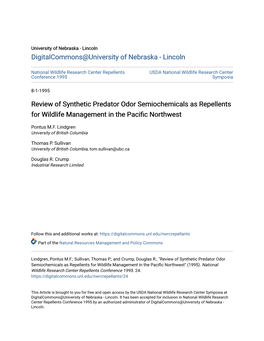 Review of Synthetic Predator Odor Semiochemicals As Repellents for Wildlife Management in the Pacific Northwest