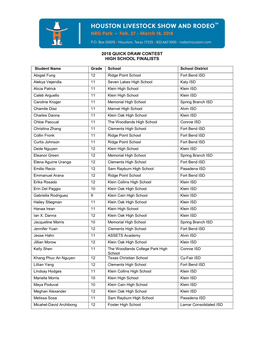 2018 Quick Draw Contest High School Finalists