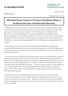 Mitsubishi Estate Commits to Powering 19 Buildings, Mainly In