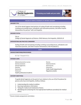 CDHO Advisory Viral Hepatitis, 2020-05-19