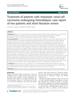 Treatment of Patients with Metastatic Renal Cell Carcinoma Undergoing Hemodialysis: Case Report of Two Patients and Short Litera