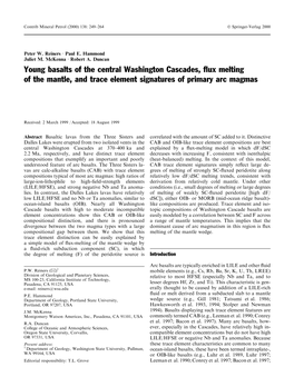 Young Basalts of the Central Washington Cascades, ¯Ux Melting of the Mantle, and Trace Element Signatures of Primary Arc Magmas