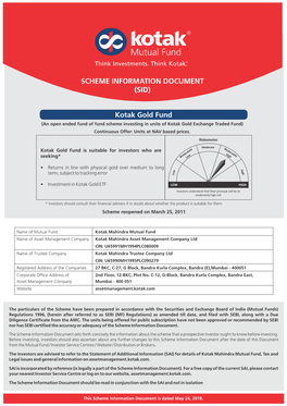 Kotak Gold Fund SCHEME INFORMATION DOCUMENT (SID)