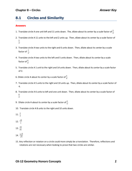 Answer Key 1 8.1 Circles and Similarity