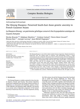 The Hmong Diaspora: Preserved South-East Asian Genetic Ancestry In