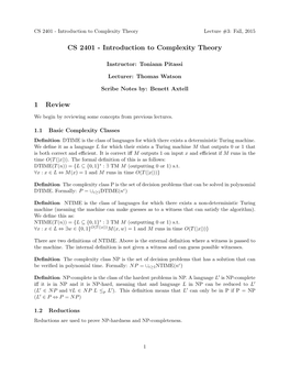 CS 2401 - Introduction to Complexity Theory Lecture #3: Fall, 2015