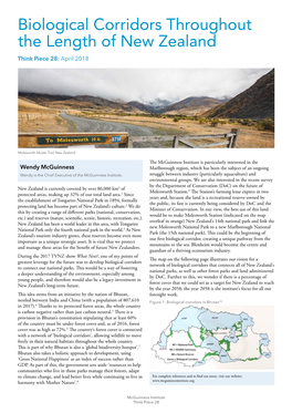 Biological Corridors Throughout the Length of New Zealand Think Piece 28: April 2018