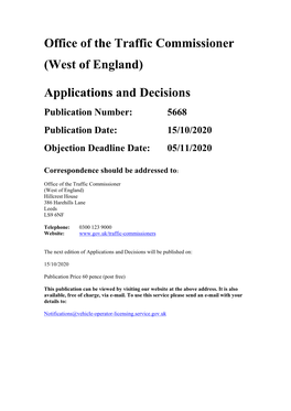Applications and Decisions for the West of England 5668