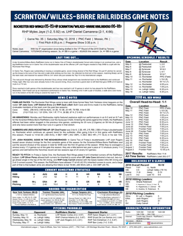 Scranton/Wilkes-Barre Railriders Game Notes