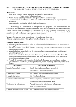 Agricultural Meteorology – Definition, Their Importance to Crop Production and Future Scope