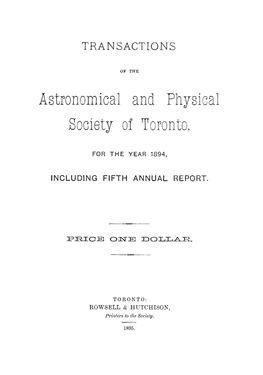 Transactions of the APST for the Year 1894