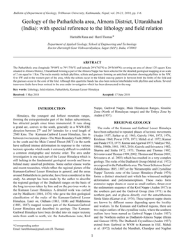 Geology of the Patharkhola Area, Almora District, Uttarakhand (India): with Special Reference to the Lithology and Field Relation