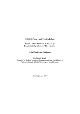 Political Culture and Foreign Policy: Greek-Turkish Relations in the Era