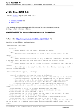 Vyšlo Openbsd 4.6 Publikováno Na Serveru Security-Portal.Cz (