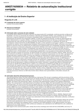 AINST/16/00034 — Relatório De Autoavaliação Institucional Corrigido AINST/16/00034 — Relatório De Autoavaliação Institucional Corrigido