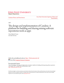 A Platform for Building and Sharing Mining Software Repositories Tools As Apps Nitin Mukesh Tiwari Iowa State University