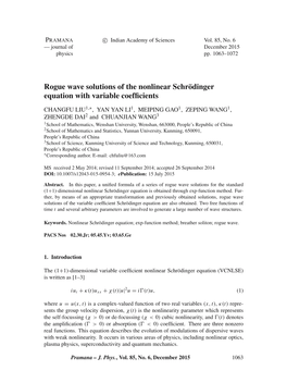 Rogue Wave Solutions of the Nonlinear Schrödinger Equation with Variable Coefﬁcients