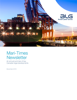 Mari-Times Newsletter an Annual Summary of Key Canadian Legal Developments