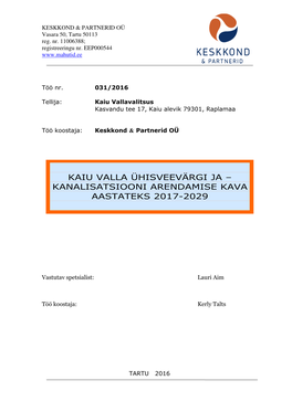 Kanalisatsiooni Arendamise Kava Aastateks 2017-2029