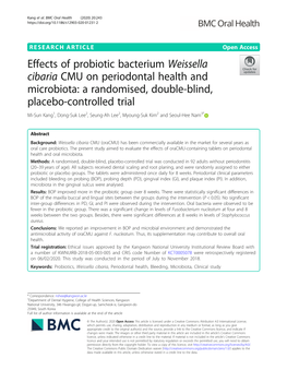 Effects of Probiotic Bacterium Weissella Cibaria