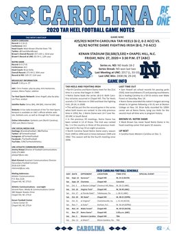 2020 Tar Heel Football Game Notes