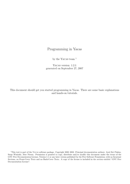 Programming in Yacas