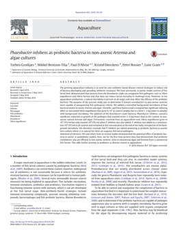 Phaeobacter Inhibens As Probiotic Bacteria in Non-Axenic Artemia and Algae Cultures