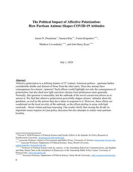 The Political Impact of Affective Polarization: How Partisan Animus Shapes COVID-19 Attitudes