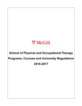 School of Physical and Occupational Therapy Programs, Courses and University Regulations 2016-2017
