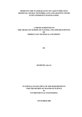 I MODELING the WATER QUALITY of LAKE EYMİR USING