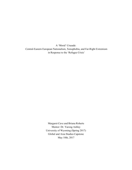 Central-Eastern European Nationalism, Xenophobia, and Far-Right Extremism in Response to the ‘Refugee Crisis’