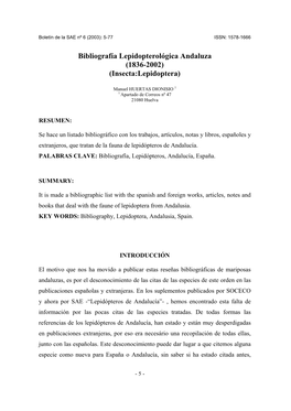 Bibliografía Lepidopterológica Andaluza (1836-2002) (Insecta:Lepidoptera)
