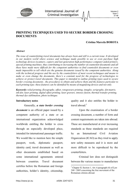 Printing Techniques Used to Secure Border Crossing Documents