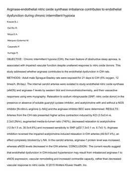 Arginase-Endothelial Nitric Oxide Synthase Imbalance Contributes to Endothelial Dysfunction During Chronic Intermittent Hypoxia