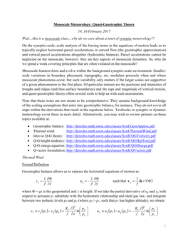 1 Mesoscale Meteorology: Quasi-Geostrophic Theory 14, 16