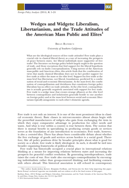 Liberalism, Libertarianism, and the Trade Attitudes of the American Mass Public and Elites1