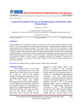 A Study of Precondylar Tubercles on the Basiocciput in South Indian Adult Human Skulls