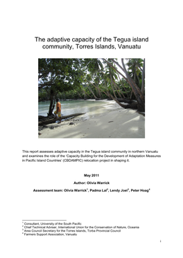 The Adaptive Capacity of the Tegua Island Community, Torres Islands, Vanuatu