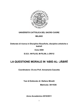 La Questione Morale in ‘Abid Al- Jābirī