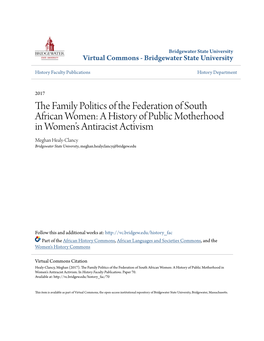 The Family Politics of the Federation of South African Women: a History of Public Motherhood in Women’S Antiracist Activism