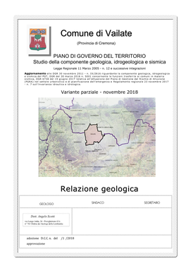 Relazione Geologica E Sismica PGT Comune Di Vailate 2018 Con