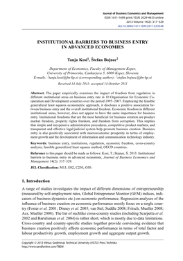 Institutional Barriers to Business Entry in Advanced Economies