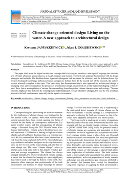 Living on the Water. a New Approach to Architectural Design 97 the Impacts of Climate Change Are Urgently Needed [ROAF Table 1