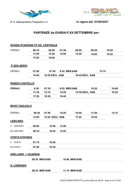 PARTENZE Da OVADA P.XX SETTEMBRE Per