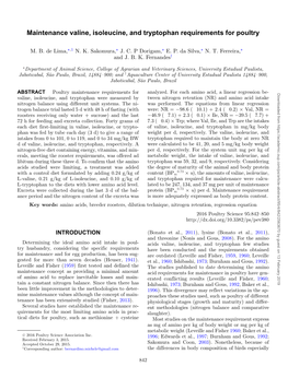 Maintenance Valine, Isoleucine, and Tryptophan Requirements for Poultry